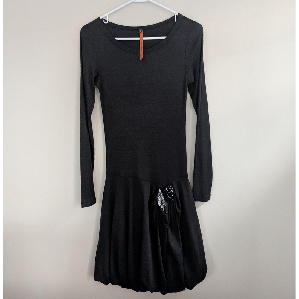Cop Copine Y2K Black Ribbed Long Sleeve Bubble Hem Dress‎ Size 1/Small